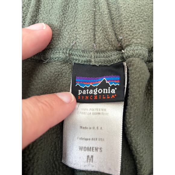 Vintage Patagonia Synchilla Fleece Pants Womens Medium Green Wide Leg Mad in USA - Picture 4 of 8
